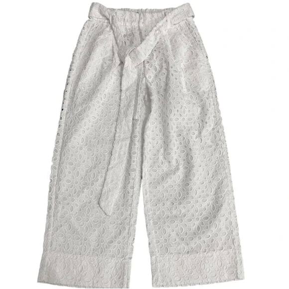 J. CREW Tie Waist Eyelet Wide Leg Pants White {PP12} - Picture 3 of 5